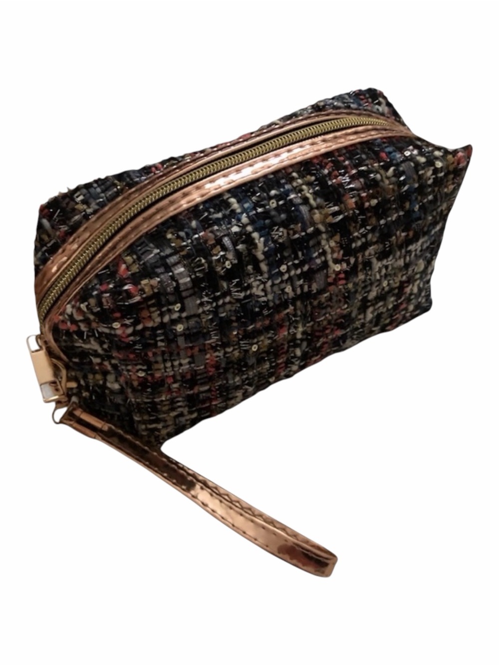 Tweed Cosmetic Bag / Makeup Pouch with Wristlet Sparkling Bag & Removable strap